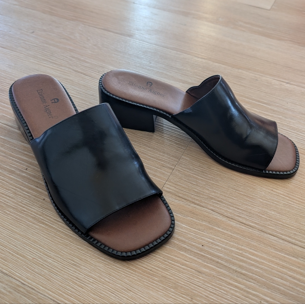 Etienne Aigner Black Slide Sandals